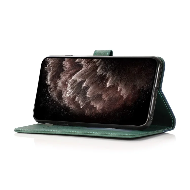 Dual-Color Splicing Stand Flip PU Leather Wallet Case with Strap for Oppo Find X3 Lite / Reno5 5G / Reno5 4G / Reno5 K - Blue/Green