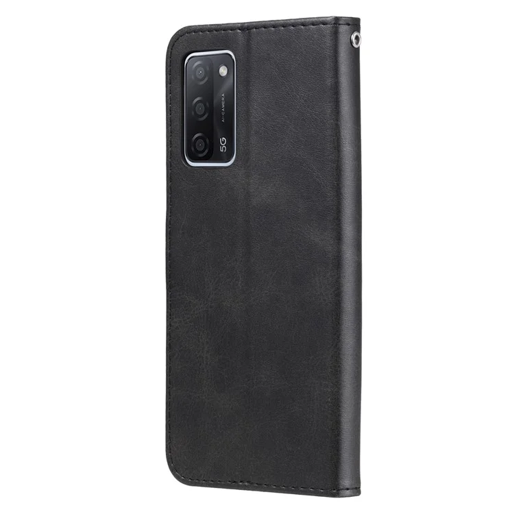Full Protection Zipper Pocket Leather Case Mobile Phone Cover for Oppo A16/A16s/A54s/A55 5G/A54 4G - Black