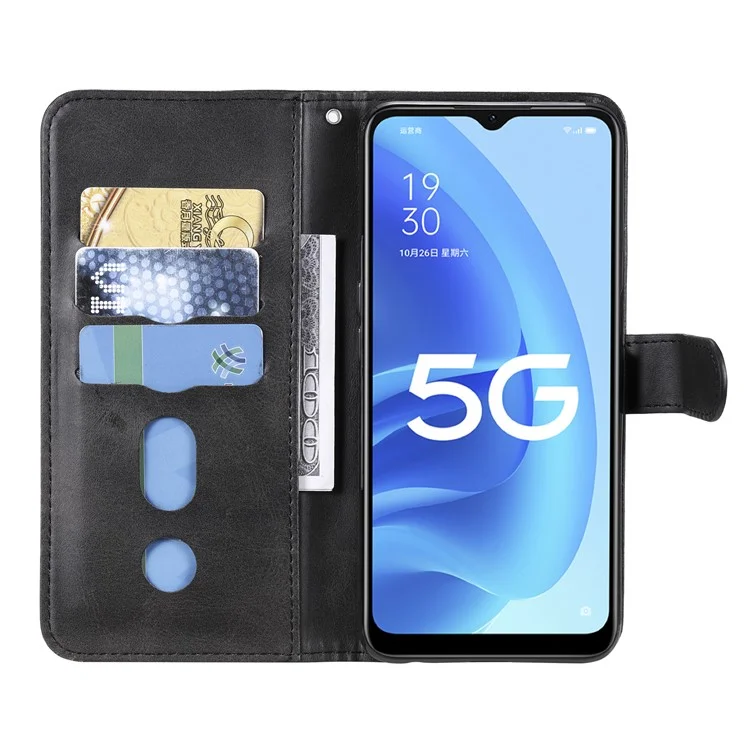 Full Protection Zipper Pocket Leather Case Mobile Phone Cover for Oppo A16/A16s/A54s/A55 5G/A54 4G - Black