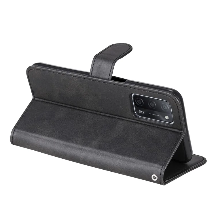 Full Protection Zipper Pocket Leather Case Mobile Phone Cover for Oppo A16/A16s/A54s/A55 5G/A54 4G - Black