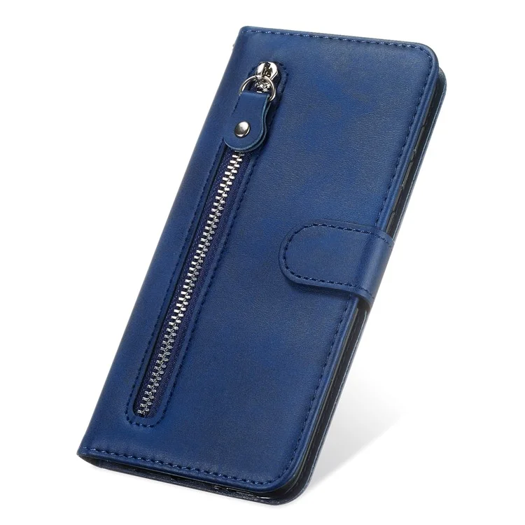 Custodia in pelle con cerniera e tasca di protezione completa per Oppo A16/A16s/A54s/A55 5G/A54 4G - Blu