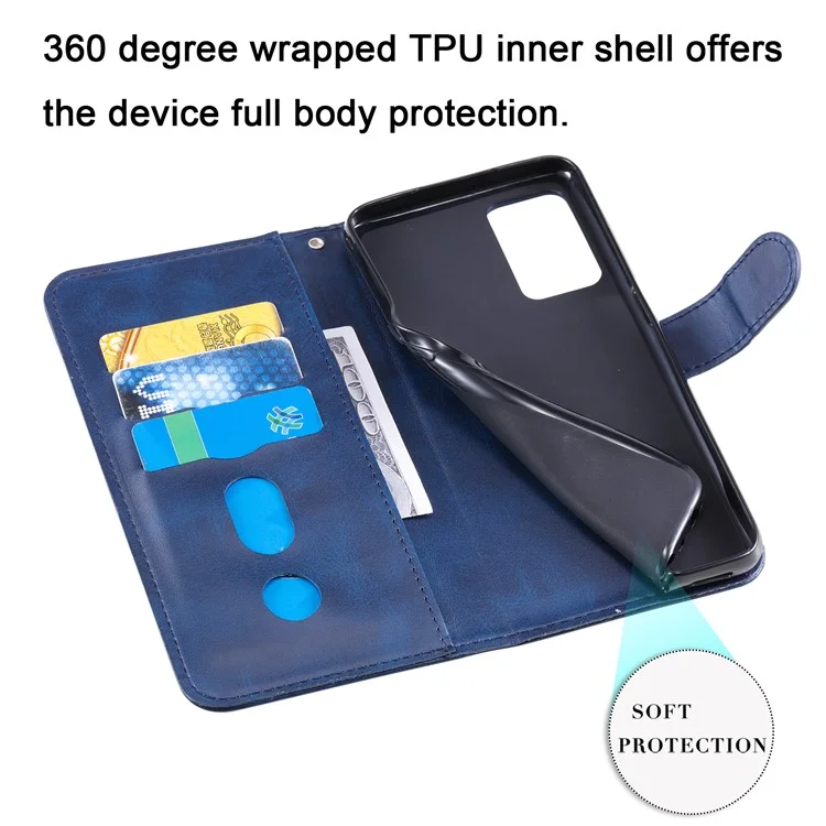 Custodia in pelle con cerniera e tasca di protezione completa per Oppo A16/A16s/A54s/A55 5G/A54 4G - Blu