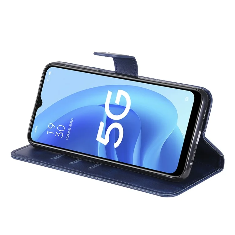Custodia in pelle con cerniera e tasca di protezione completa per Oppo A16/A16s/A54s/A55 5G/A54 4G - Blu
