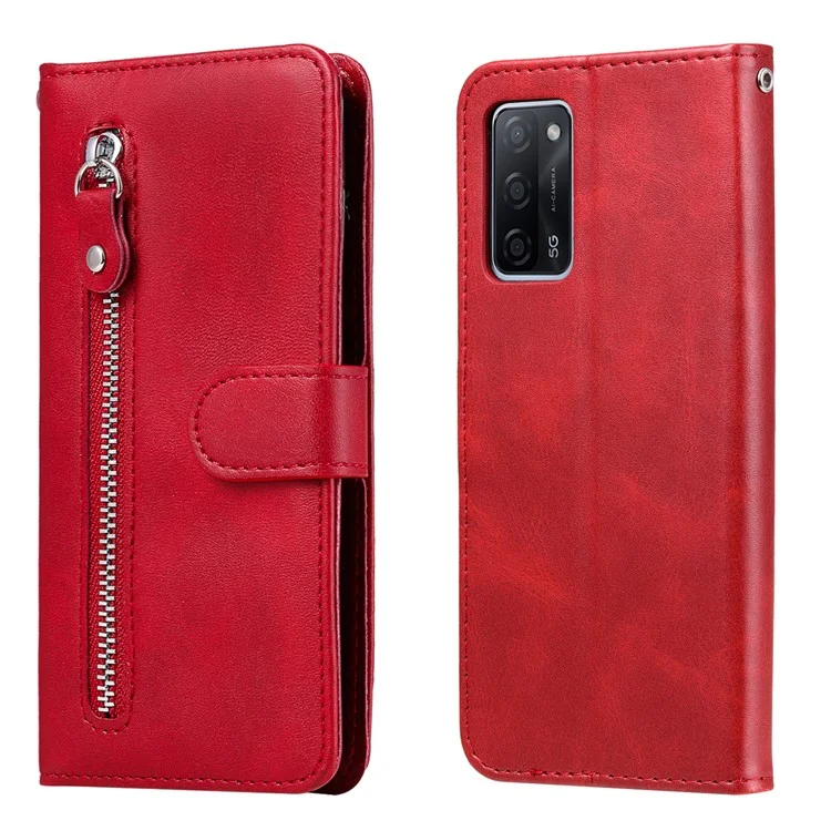 Vollständiger Schutz-Reißverschlusstaschen-Lederetuihandy-Cover für Oppo A16/A16s/A54s/A55 5G/A54 4G - Rot
