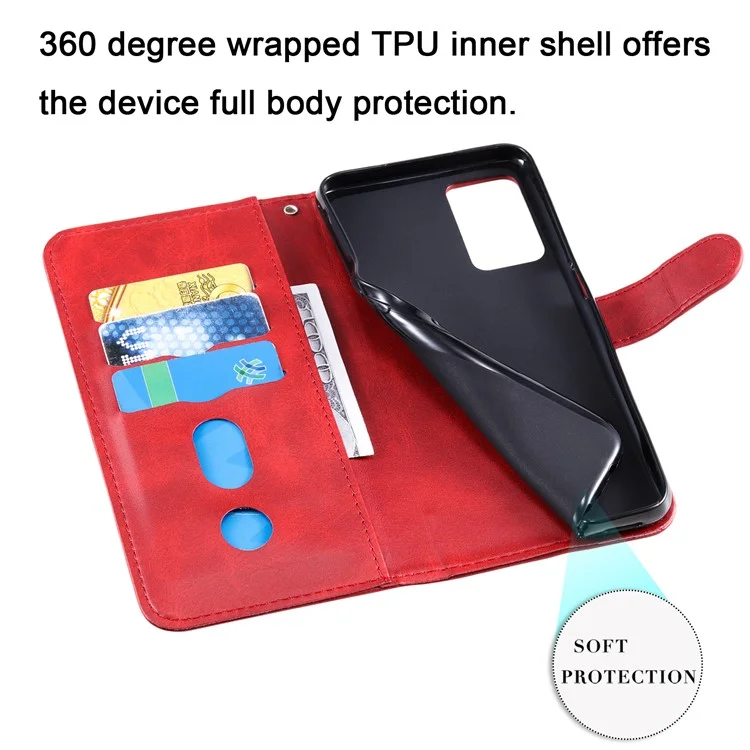 Vollständiger Schutz-Reißverschlusstaschen-Lederetuihandy-Cover für Oppo A16/A16s/A54s/A55 5G/A54 4G - Rot