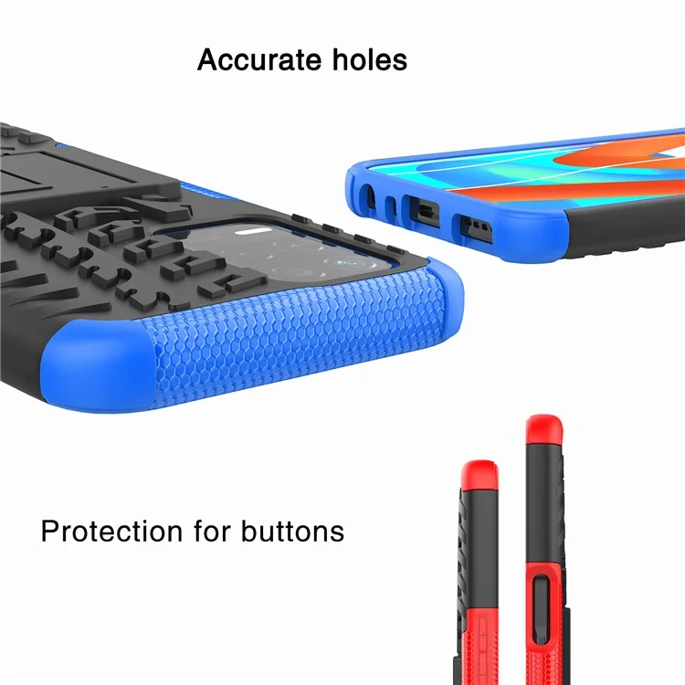 Tire Texture Dual-Layer PC + TPU Heavy Duty Rugged Case with Kickstand for Realme 8 5G/V13 5G/Narzo 30 5G - Black