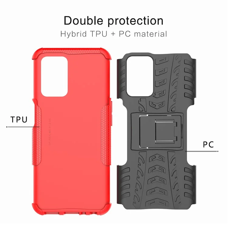 Tire Texture Dual-Layer PC + TPU Heavy Duty Rugged Case with Kickstand for Realme 8 5G/V13 5G/Narzo 30 5G - Black