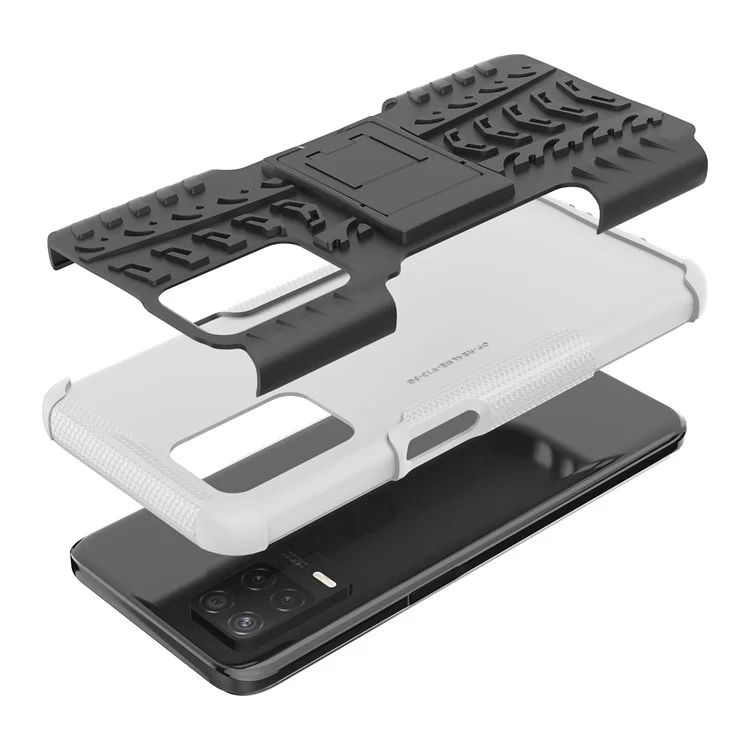 Tire Texture Dual-Layer PC + TPU Heavy Duty Rugged Case with Kickstand for Realme 8 5G/V13 5G/Narzo 30 5G - White