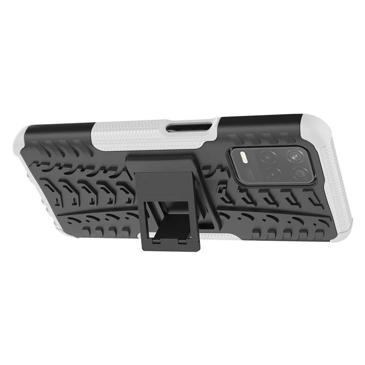 Tire Texture Dual-Layer PC + TPU Heavy Duty Rugged Case with Kickstand for Realme 8 5G/V13 5G/Narzo 30 5G - White