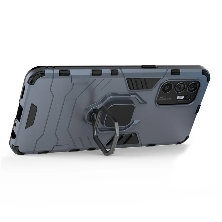 Shockproof Protection Soft TPU Bumper + Hard PC Back Case with Kickstand for Oppo Reno6 4G - Blue