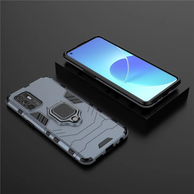 Shockproof Protection Soft TPU Bumper + Hard PC Back Case with Kickstand for Oppo Reno6 4G - Blue