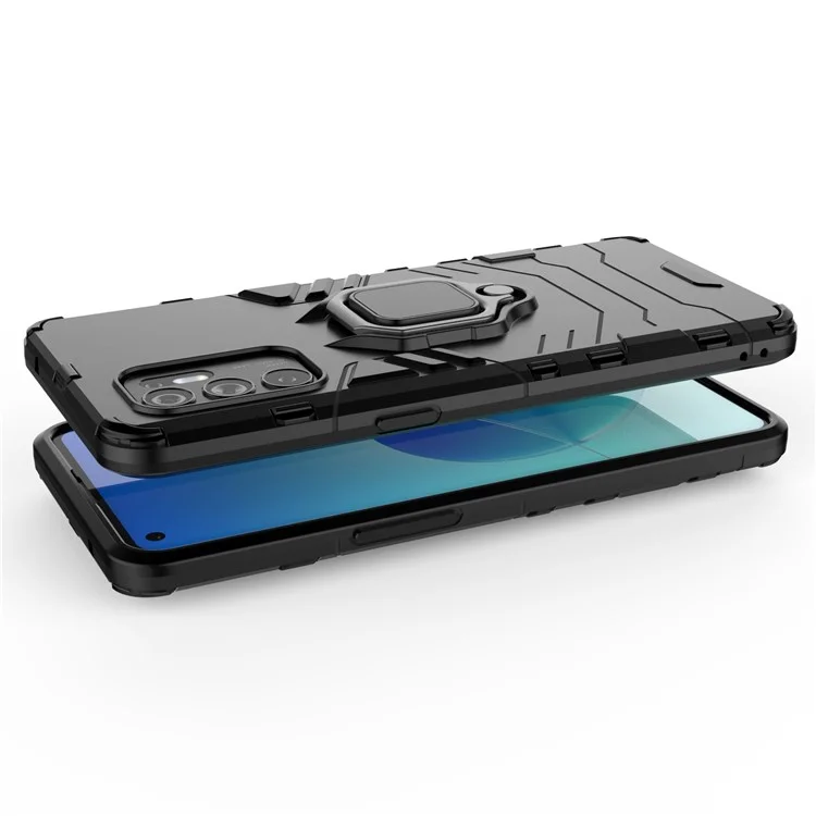 Shockproof Protection Soft TPU Bumper + Hard PC Back Case with Ring Kickstand for Oppo Reno6 4G - Red