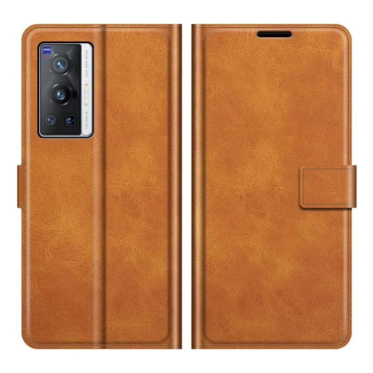 Portafoglio Design Design Magnetico Chiusura Anti-graffio Follip Flip Leather Telefono Per Vivo X70 Pro - Giallo
