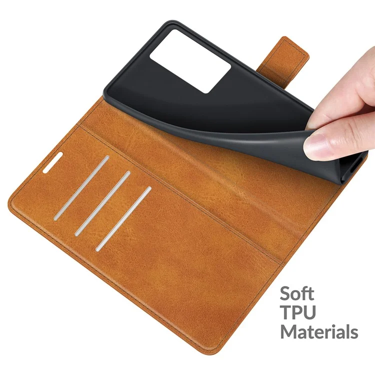 Portafoglio Design Design Magnetico Chiusura Anti-graffio Follip Flip Leather Telefono Per Vivo X70 Pro - Giallo