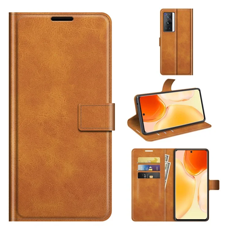 Portafoglio Design Design Magnetico Chiusura Anti-graffio Follip Flip Leather Telefono Per Vivo X70 Pro - Giallo