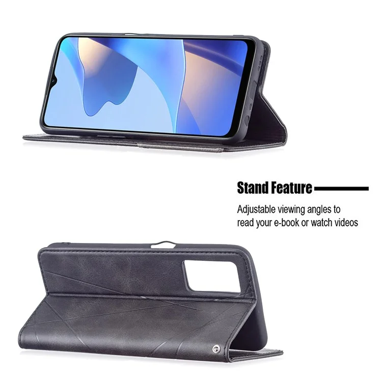 Porta Carte di Credito Magnetico Chiusura Vintage Effetto Rombo Antiurto Custodia Protettiva in Pelle con Supporto per Oppo A16 / A16s / A54s - Nero