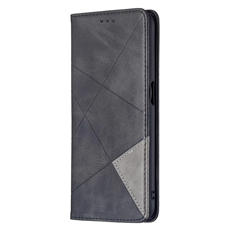 Magnetische Karte-kartenhalter Vintage Rhombus-ähnliche, Spürende Drop-proof-lederständer Schutzhülle Für Oppo A16 / A16s / A54s - Schwarz