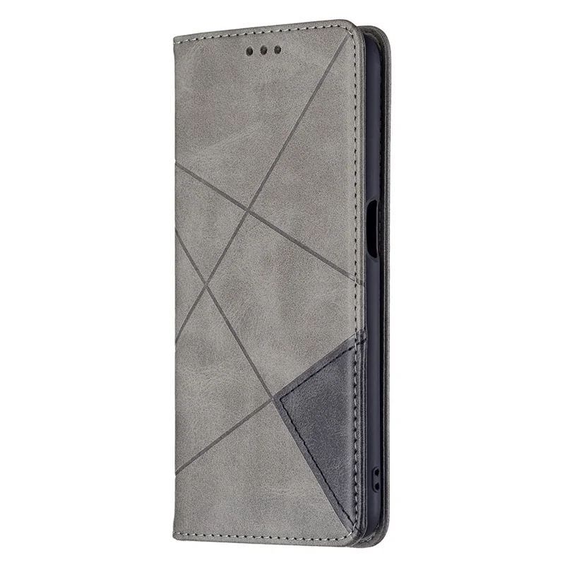 Magnetverschluss-Kartenhalter Vintage Rhombus-ähnlicher Prägung Stoßfester Lederschutzkoffer für Oppo A16 / A16s / A54s - Grau