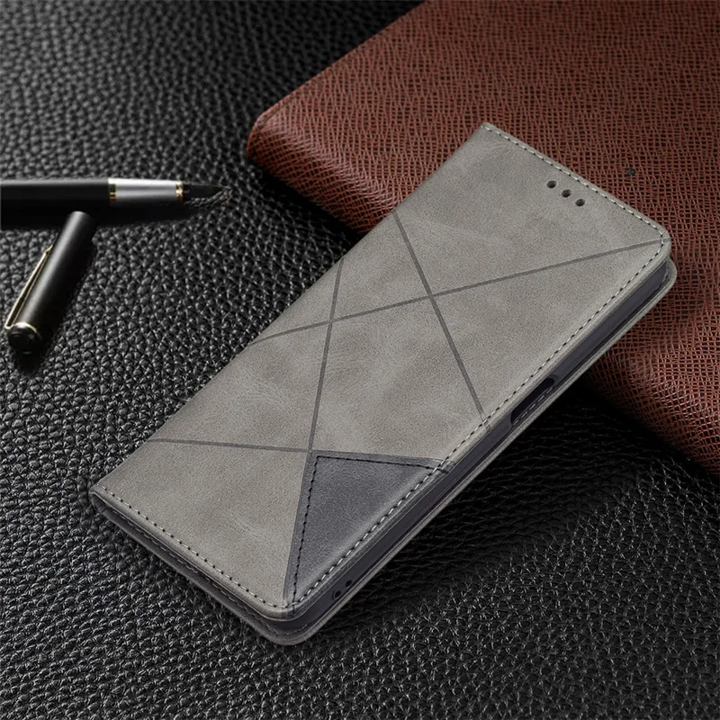 Magnetverschluss-Kartenhalter Vintage Rhombus-ähnlicher Prägung Stoßfester Lederschutzkoffer für Oppo A16 / A16s / A54s - Grau
