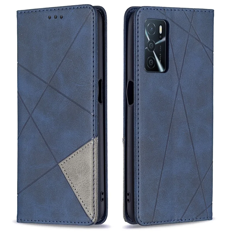 Porte-cartes de Fermeture Magnétique Vintage de Type Lossin en Cuir Imprimé en Cuir Étanche Pour le Support Pour Oppo A16 / A16s / A54s - Bleu