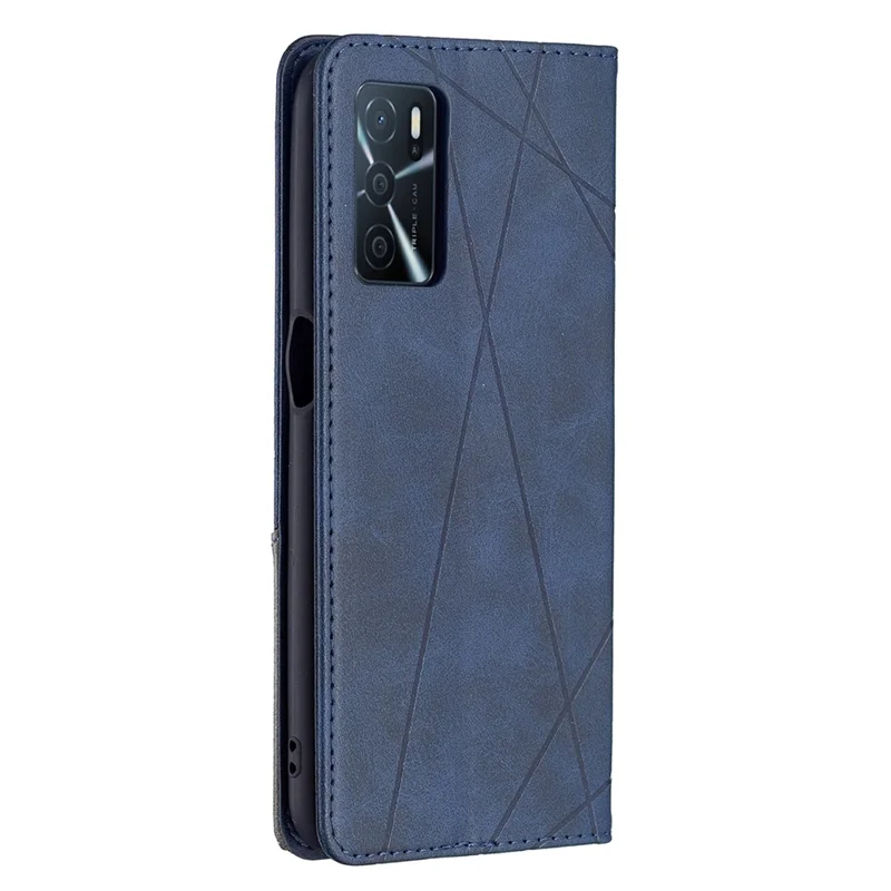 Porte-cartes de Fermeture Magnétique Vintage de Type Lossin en Cuir Imprimé en Cuir Étanche Pour le Support Pour Oppo A16 / A16s / A54s - Bleu