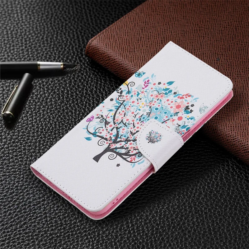 Pattern Printing Premium PU Leather Wallet Stand Flip Protective Cover with Magnetic Closure for Oppo A16/A16s/A54s - Flower Tree