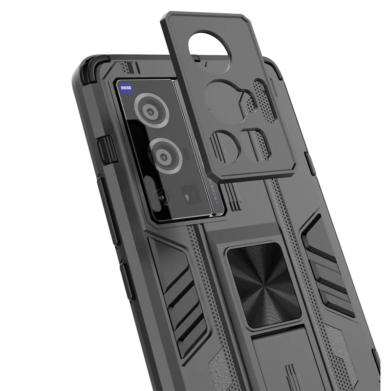 Vertical and Horizontal Kickstand Hard PC + Soft TPU Dual Layer Protection Phone Case for vivo X70 Pro - Grey