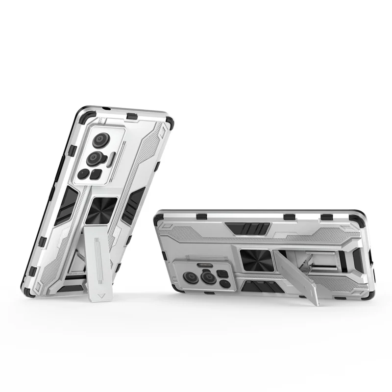Vertikal og horisontal standfod hård PC + blød TPU to-lags beskyttelsesdæksel til vivo X70 Pro - Sølv