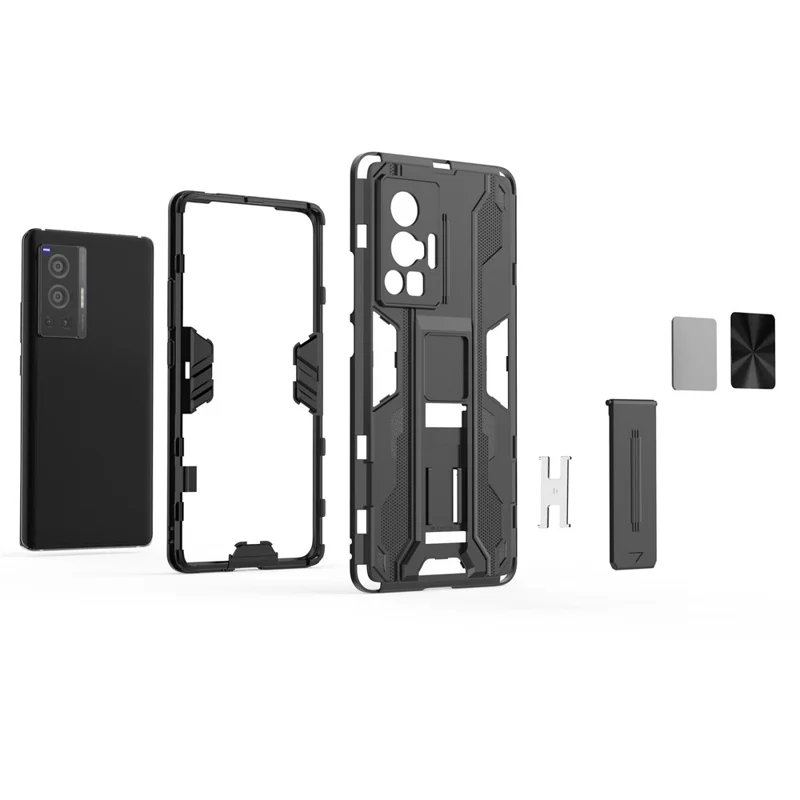 Vertikal og horisontal standfod hård PC + blød TPU to-lags beskyttelsesdæksel til vivo X70 Pro - Sølv