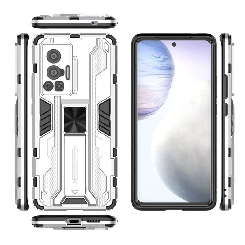 Vertikal og horisontal standfod hård PC + blød TPU to-lags beskyttelsesdæksel til vivo X70 Pro - Sølv