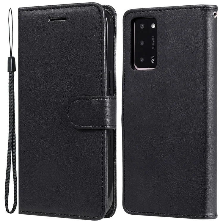 KT Leather Series-2 Capa de Carteira Resistente a Choques de Couro PU com Suporte e Alça para Oppo A55 5G / A54 4G / A16 4G / Realme V11 5G - Preto