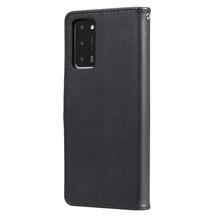 KT Leather Series-2 Capa de Carteira Resistente a Choques de Couro PU com Suporte e Alça para Oppo A55 5G / A54 4G / A16 4G / Realme V11 5G - Preto