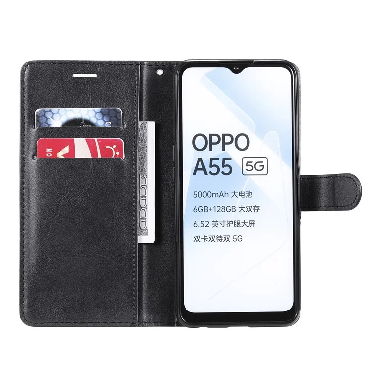 KT Leather Series-2 Capa de Carteira Resistente a Choques de Couro PU com Suporte e Alça para Oppo A55 5G / A54 4G / A16 4G / Realme V11 5G - Preto