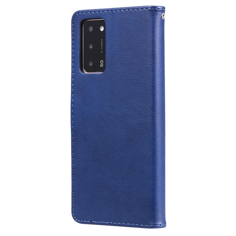 For Oppo A55 5G / A54 4G / A16 4G / Realme V11 5G Case Solid Color Leather Mobile Cover Wallet Stand with Strap - Blue