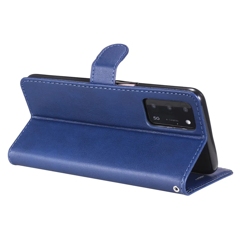 For Oppo A55 5G / A54 4G / A16 4G / Realme V11 5G Case Solid Color Leather Mobile Cover Wallet Stand with Strap - Blue