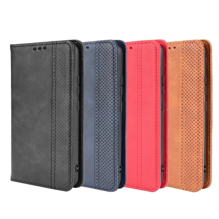Imprinting Pattern Vintage Style Strong Magnet Phone Wallet Stand Case Leather Cover for Realme C21Y - Black