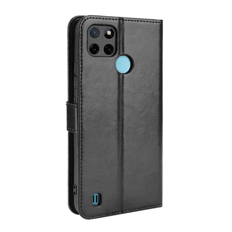 Crazy Horse pu Leather + TPU Wallet Slots Slots Protecter Phone Shell With Stand For Realme C21Y - le Noir