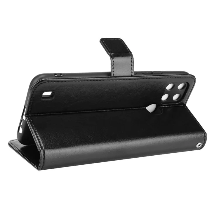 Crazy Horse pu Leather + TPU Wallet Slots Slots Protecter Phone Shell With Stand For Realme C21Y - le Noir