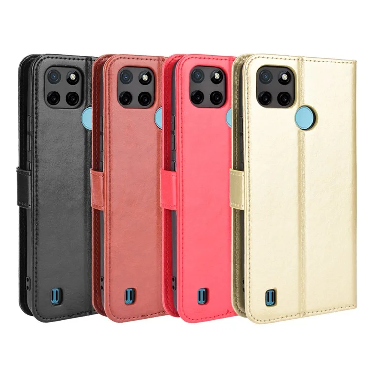 Crazy Horse pu Leather + TPU Wallet Slots Slots Protecter Phone Shell With Stand For Realme C21Y - le Noir