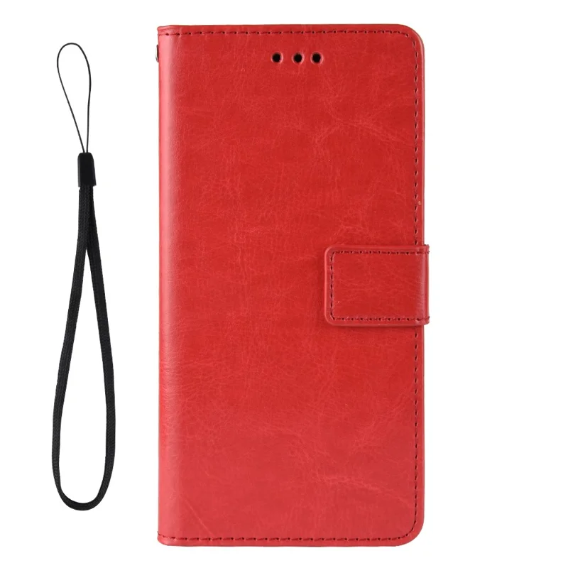 Crazy Horse PU Leather + Tpu Billet Rangujas Shets Protective Cell Well With Stand For Realme C21Y - Rojo