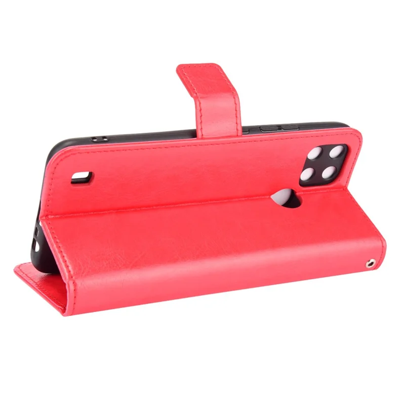 Crazy Horse PU Leather + Tpu Billet Rangujas Shets Protective Cell Well With Stand For Realme C21Y - Rojo