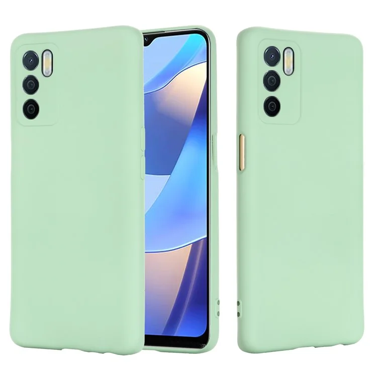Funda de silicona líquida Microfiber Liner Shockproof Precise Cutout Solid Color con correa de mano para Oppo A16/A16S (Global) - Verde