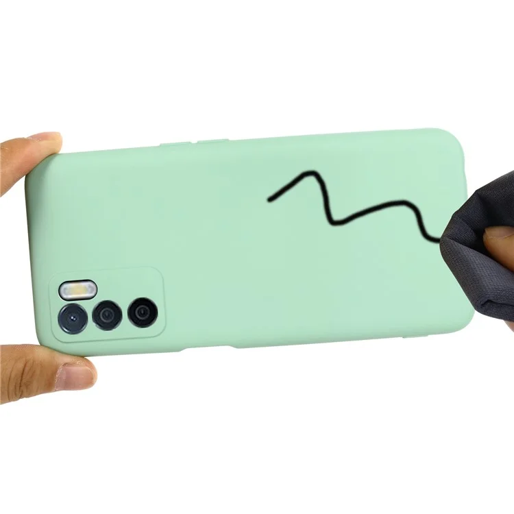 Funda de silicona líquida Microfiber Liner Shockproof Precise Cutout Solid Color con correa de mano para Oppo A16/A16S (Global) - Verde