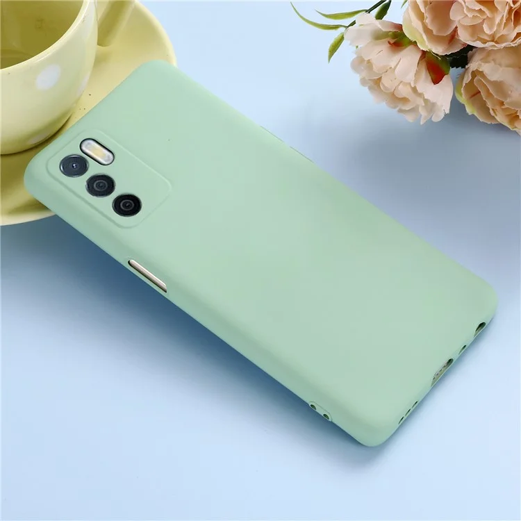 Funda de silicona líquida Microfiber Liner Shockproof Precise Cutout Solid Color con correa de mano para Oppo A16/A16S (Global) - Verde