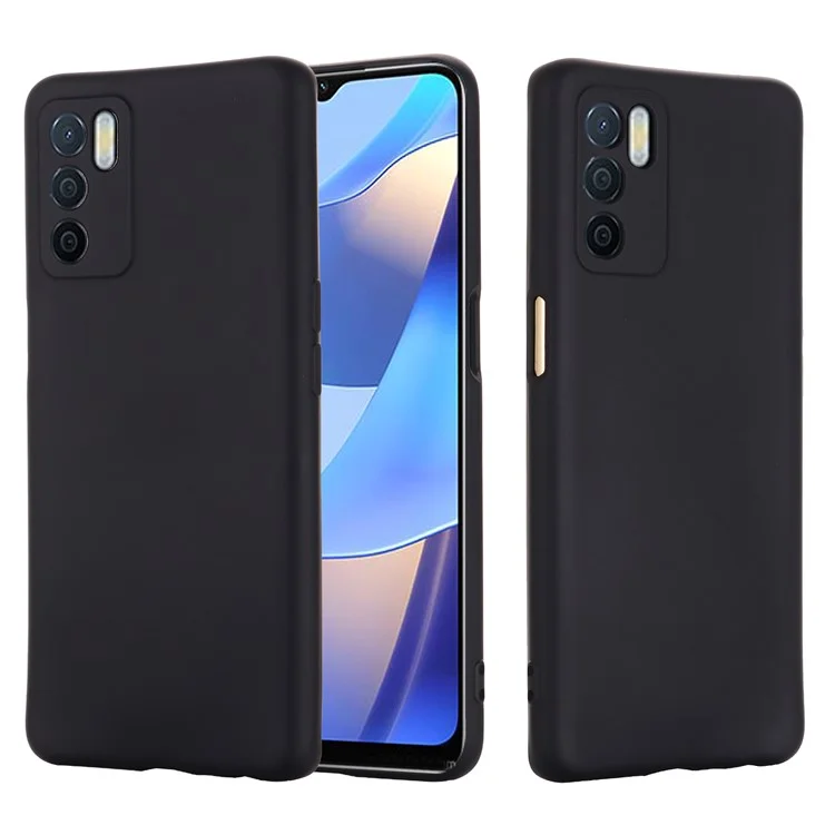 Microfiber Liner Shockproof Precise Cutout Solid Color Liquid Silicone Phone Case with Handy Strap for Oppo A16/A16S (Global) - Black