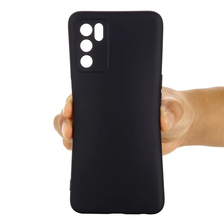 Microfiber Liner Shockproof Precise Cutout Solid Color Liquid Silicone Phone Case with Handy Strap for Oppo A16/A16S (Global) - Black