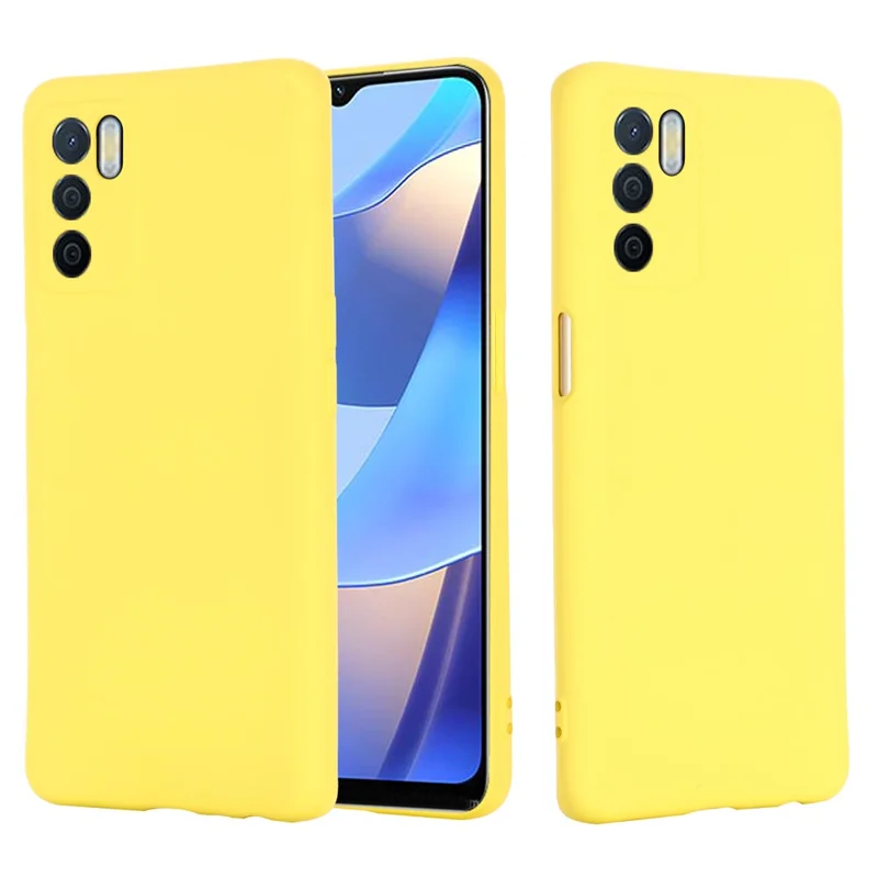 Microfiber Liner Shockproof Precise Cutout Solid Color Liquid Silicone Phone Case with Handy Strap for Oppo A16/A16S (Global) - Yellow