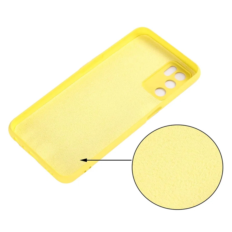 Microfiber Liner Shockproof Precise Cutout Solid Color Liquid Silicone Phone Case with Handy Strap for Oppo A16/A16S (Global) - Yellow