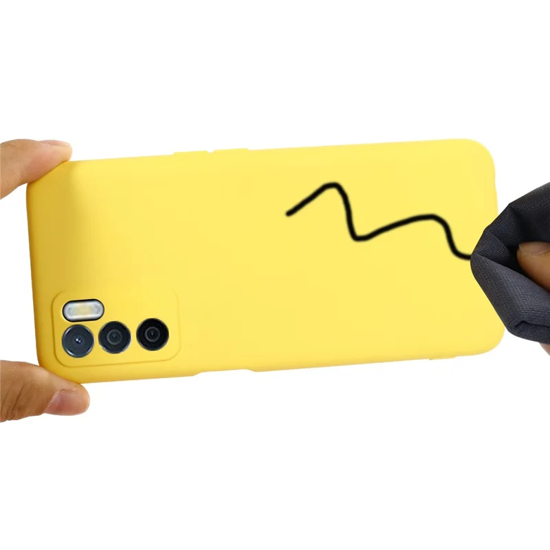 Microfiber Liner Shockproof Precise Cutout Solid Color Liquid Silicone Phone Case with Handy Strap for Oppo A16/A16S (Global) - Yellow