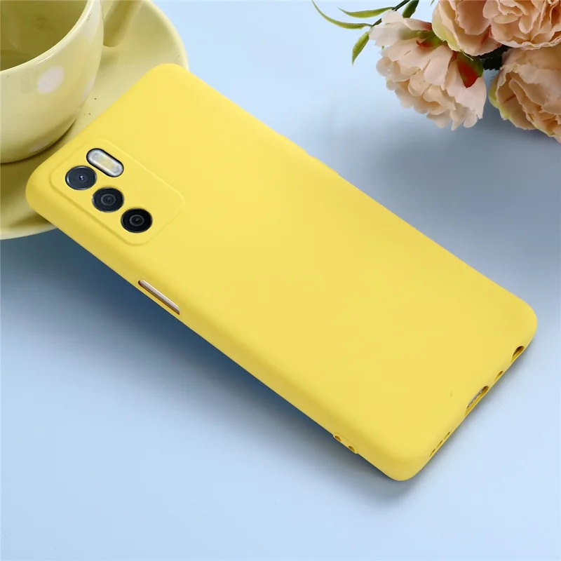 Microfiber Liner Shockproof Precise Cutout Solid Color Liquid Silicone Phone Case with Handy Strap for Oppo A16/A16S (Global) - Yellow